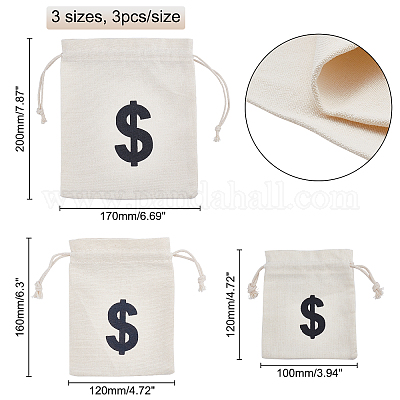 3 цвет 9 шт. мешочки из хлопка и льна на завязках ABAG-CA0001-08-1