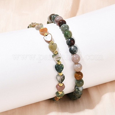 Комплект браслетов из натуральных индийских агатов для женщин BJEW-G752-02G-05-1