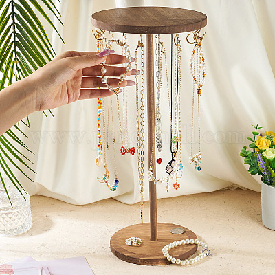 Вращающаяся круглая деревянная ювелирная витрина-органайзер для ожерелий подвесная стойка-башня NDIS-TAC0001-01B-1