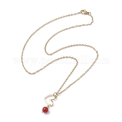 Ожерелья-подвески из натуральных смешанных драгоценных камней и сердечек с золотыми латунными цепочками NJEW-JN04618-1
