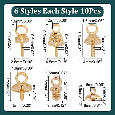 60 шт. 6 стиля латунные подвески-булавки с чашечкой из жемчуга FIND-AR0005-35-1