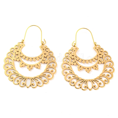 Серьги-кольца с полыми цветами из нержавеющей стали 304 EJEW-P248-01G-1