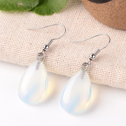 Серьги-подвески с опалитом EJEW-J089-03-1