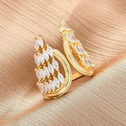 Латунные кольца-манжеты с микропаве и прозрачным цирконием для женщин RJEW-A062-02G-1