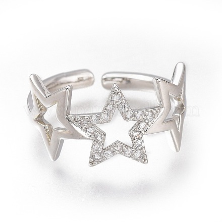 Латунные кольца из манжеты с прозрачным цирконием RJEW-N031-25P-1