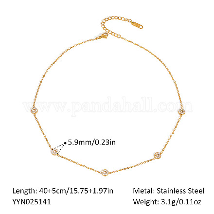 Женские цепочные ожерелья из нержавеющей стали 304 с микропаве из прозрачных кубических цирконий XX6576-7-1