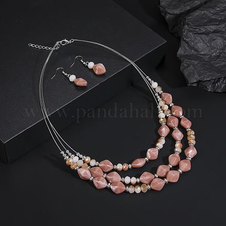 Комплект из многослойного ожерелья и серег-подвесок из сплава и смолы в форме ромба FS-WG2F3F6-08-1