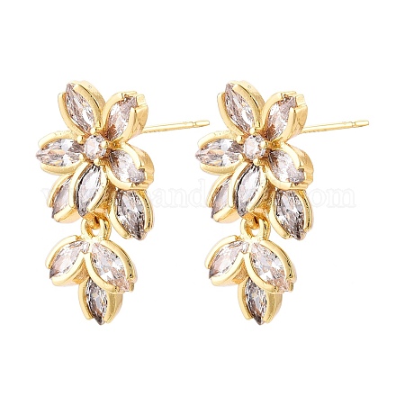 Серьги-гвоздики из латуни с цветочным стеклом EJEW-N054-63G-1