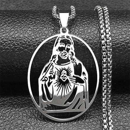 Ожерелья с подвеской в форме овала из нержавеющей стали 201 с полыми бусинами NJEW-K283-05P-1