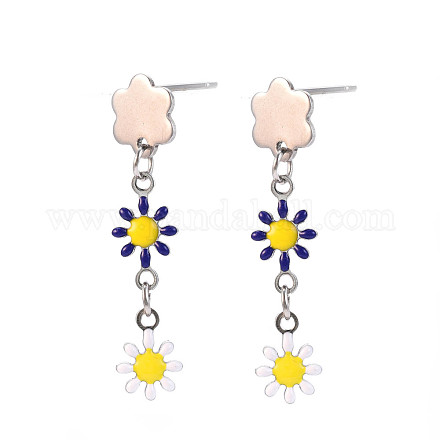 Длинные серьги-гвоздики с эмалевым цветком EJEW-N049-04B-1