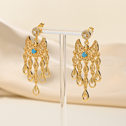 Золотые серьги-гвоздики с кисточками из латуни в форме полумесяца TM2234-2-1