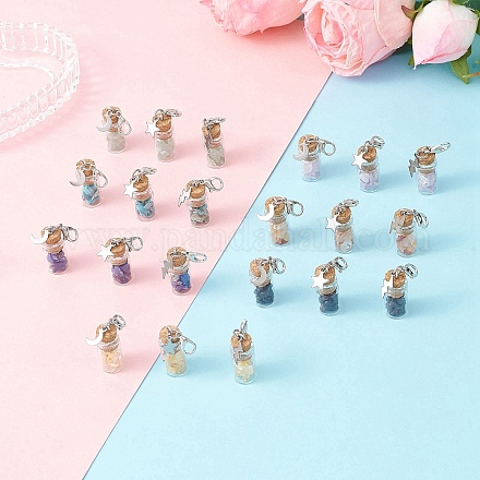 21 шт. 7 стиля чакра натуральные и синтетические драгоценные камни чипсы внутри стеклянной бутылки желаний подвеска украшение HJEW-JM03306-1