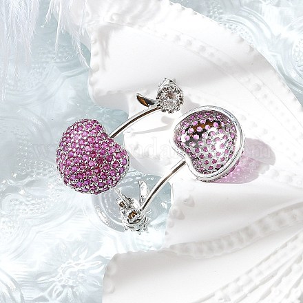 Серьги-гвоздики из вишневой латуни с микропаве из кубических цирконий EJEW-M077-12P-02-1