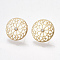 Brass Cubic Zirconia Stud Earrings, Flat Round with Flower, Nickel Free, Real 18K Gold Plated, 14mm, Pin: 0.7mm