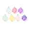 7Pcs 7 Colors Transparent Spray Painted Glass Charms, Clover, with Brass Ball Head Pins, Golden, 14.5x10x5mm, Hole: 1.8mm, 1pc/color