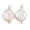 Natural Freshwater Pearl Keshi Pearl Flat Round Connector Charms, with 304 Stainless Steel Double Loops, White, Ion Plating(IP), Real 18K Gold Plated, 23~27x15.5~17x4.5~6mm, Hole: 1.8~2.5mm