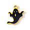 304 Stainless Steel Enamel Pendants, Ghost Charms, Ion Plating(IP), Real 18K Gold Plated, Black, 14x13mm