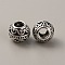 Tibetan Style Alloy European Beads, Large Hole Beads, Rondelle with Flower, Antique Silver, 11x9mm, Hole: 5mm