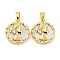 Brass Pave Shell Pendants, Flat Round with Women Charm, Real 18K Gold Plated, 16x15x3.5mm, Hole: 4.8x2.7mm
