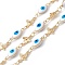 Handmade Eco-friendly Brass Enamel Horse Eye & Butterfly Link Chain, with Cubic Zirconia, Real 18K Gold Plated, Lead Free & Cadmium Free, Soldered, with Spool, Deep Sky Blue, 13x5x4mm, 10.5x6.5x1mm