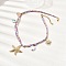 304 Stainless Steel Starfish Sun Heart & Ceramic Fish Flower Pendant Printed Polyester Cord Necklaces for Women, Colorful, Golden, 17.91 inch(45.5cm)