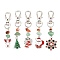 Christmas Alloy Enamel Pendant Decorations, with Natural South Red Agate & Green Aventurine Chips and Alloy Swivel Lobster Claw Clasps, Mixed Shapes, 65~72mm 5pcs/set