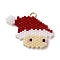 Glass Seed Beaded Santa Claus Pendants, with 304 Stainless Steel Jump Rings, Real 18K Gold Plated, FireBrick, 21.5x31x2mm
