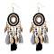 Alloy Oval Chandelier Earrings, with Glass Beads and Tassel, Golden, Gray, 102x32mm