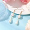 Round with Flower Pattern Porcelain Ceramic Dangle Earrings, with 304 Stainless Steel Earring Hooks, with Imitation Pearl Teardrop, Pink, 57~58x10mm
