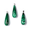Natural Malachite Pendants, Teardrop Charms, with Silver Plated 925 Sterling Snap on Bails, 32x10mm, Hole: 2.5x3.3mm
