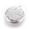 Tarnish Resistant 304 Stainless Steel Locket Pendants, Flat Round with Flower, Stainless Steel Color, 31x27.5x5.5mm, Hole: 2mm