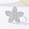 Brass Micro Pave Cubic Zirconia Finger Rings for Women, Flower, Silver, US Size 7(17.3mm)