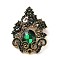 Alloy Pave Rhinestone Brooch, Flower, Antique Golden, Emerald, 49x35x11mm