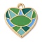Zinc Alloy Enamel Pendants, Golden, Heart Charm, Green, 27x25x2mm, Hole: 3mm