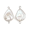 Natural Freshwater Pearl Keshi Pearl Teardrop Connector Charms, with 304 Stainless Steel Double Loops, White, Stainless Steel Color, 24~29x14~15x5.5~8mm, Hole: 1.8~2.5mm