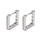 Brass Micro Pave Cubic Zirconia Hoop Earrings, Square, Real Platinum Plated, 11.5x2mm