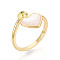Heart Brass Shell & Epoxy Cuff Rings Setting, For Half-drilled Beads, Real 18K Gold Plated, Pin: 0.8mm, Inner Diameter: 18mm