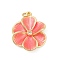 Brass Pave Cubic Zirconia with Enamel Pendants, Flower Charms, Rack Plating, Cadmium Free & Lead Free, Lasting Plated, Real 18K Gold Plated, with Jump Ring, Salmon, 26x20.5x6mm, Hole: 3.4mm