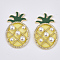 Epoxy Resin Cabochons, with ABS Plastic Imitation Pearl and Light Gold Plated Brass Open Back Bezel, Pineapple, Yellow, 37x23x5.5mm