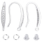 2 Pairs Rhodium Plated 925 Sterling Silver Earring Hooks, Ear Wire with 925 Stamp, with Cubic Zirconia & 10Pcs Plastic Ear Nuts & 10Pcs Brass Jump Rings, Real Platinum Plated, 20 Gauge, 15x2.5x1.5mm, Hole: 1mm, Pin: 0.8mm