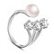 Rhodium Plated 925 Sterling Silver Cuff Finger Ring, with Freshwater Pearl, Three AAA Cubic Zirconia, Size 7, Clear, 17mm