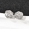 Rose 925 Sterling Silver Micro Pave Clear Cubic Zirconia Stud Earrings, Platinum, 7.5x7.5mm