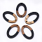 Resin & Walnut Wood Links connectors, Oval, Black, 28.5x19.5x3~4mm, Hole: 1.8mm