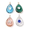 Brass with Glass Pendant, Teardrop, Mixed Color, Light Gold, 30x19x10mm, Hole: 2mm