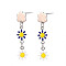 Enamel Flower Long Dangle Stud Earrings, Stainless Steel Color Plated 304 Stainless Steel Jewelry for Women, Dark Blue, 34x8mm, Pin: 0.8mm