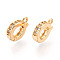 Brass Pave Clear Cubic Zirconia Fold Over Clasps, Nickel Free, Ring, Real 18K Gold Plated, 11x8.5x2.5mm, Hole: 1.4mm