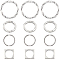 80Pcs 4 Styles Zinc Alloy Bead Frame, Round Ring & Square, Antique Silver, 9~21x9~21x2~3.5mm, Hole: 1~8mm, 20pcs/style