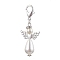 Glass Pearl Pendant Decorations, with Alloy Findings, Angel, Silver, 52mm
