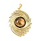Natural Tiger Eye Pendants, Spiral Oval Eye 304 Stainless Steel Charms, Golden, Ion Plating(IP), 35.5x26.5x5.5mm, Hole: 5x3mm