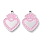 304 Stainless Steel Pendants, with Enamel, Heart with Crown Charm, Pearl Pink, 16x12x1.5mm, Hole: 1mm
